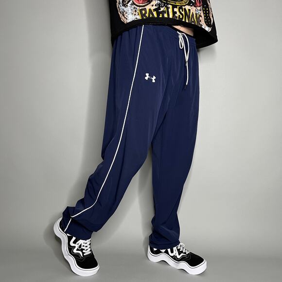 Under Armour Other - Under Armour Sweatpants Navy Blue Polyester White Logo Baggy Fit
